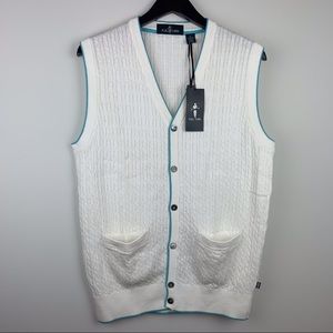Full Turn White Cotton & Cashmere Golf Sweater Vest Size Large NWT